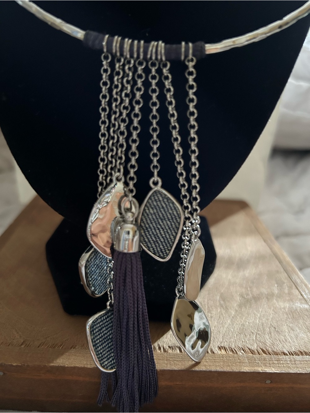Chico's Silver Multi-Chain Necklace with Plum Tassel